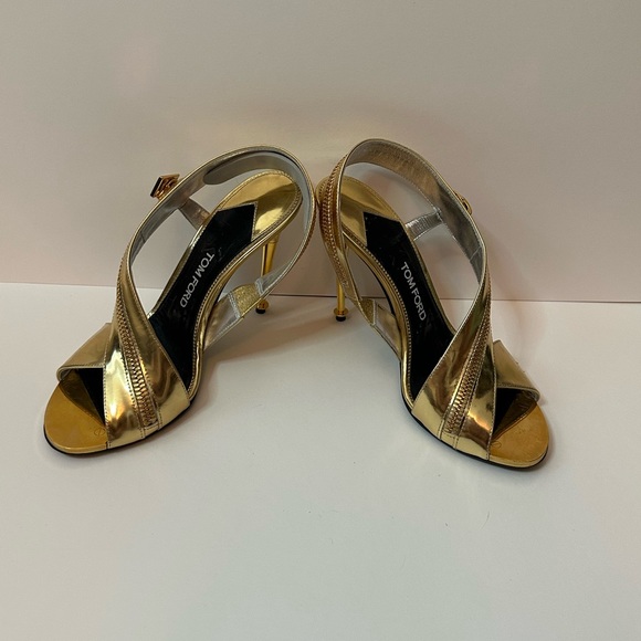 Tom Ford Gold Sling Back Sandal Heels - Picture 3 of 8